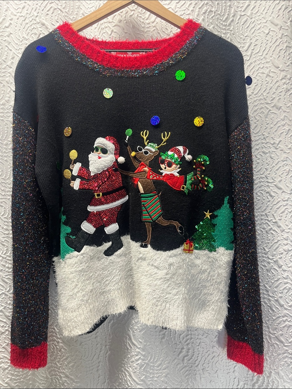 Jollidays Women's Ugly Christmas Sweater Sequins & Eyelash Knit - Medium